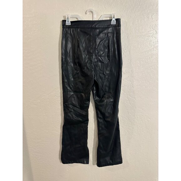 Cider High Rise Black Moto Style Faux Leather Bellbottom Slit Pants - Picture 9 of 11